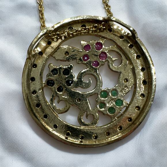 Vintage 18K Gold over 925 Ruby Emerald Sapphire and Diamond Pendant Necklace - Picture 2 of 5